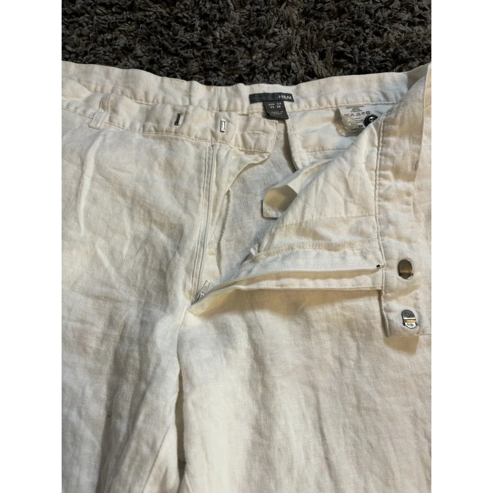 H&M Men's Pants 100% Linen White Beach Resort Sz 35x31 Pockets Comfort